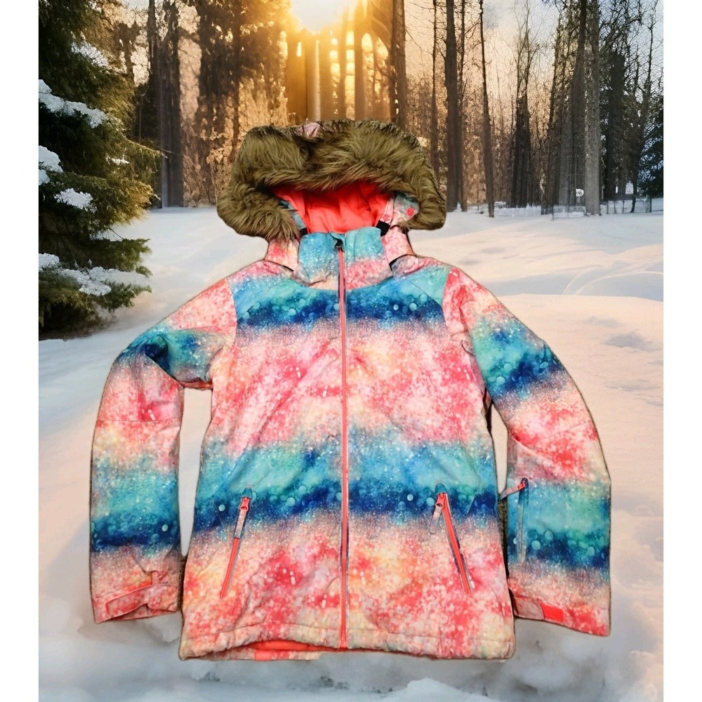 Roxy American Pie Girl Jacket Girls XL 14 Pink Blue Excellent DryFlight 10K Hood